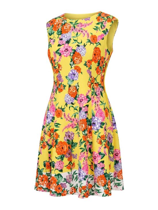 London Times Dresses & Skirts - London Times Womens Size 24W Yellow Floral Fit Flare Midi Dress Sleeveless NWT